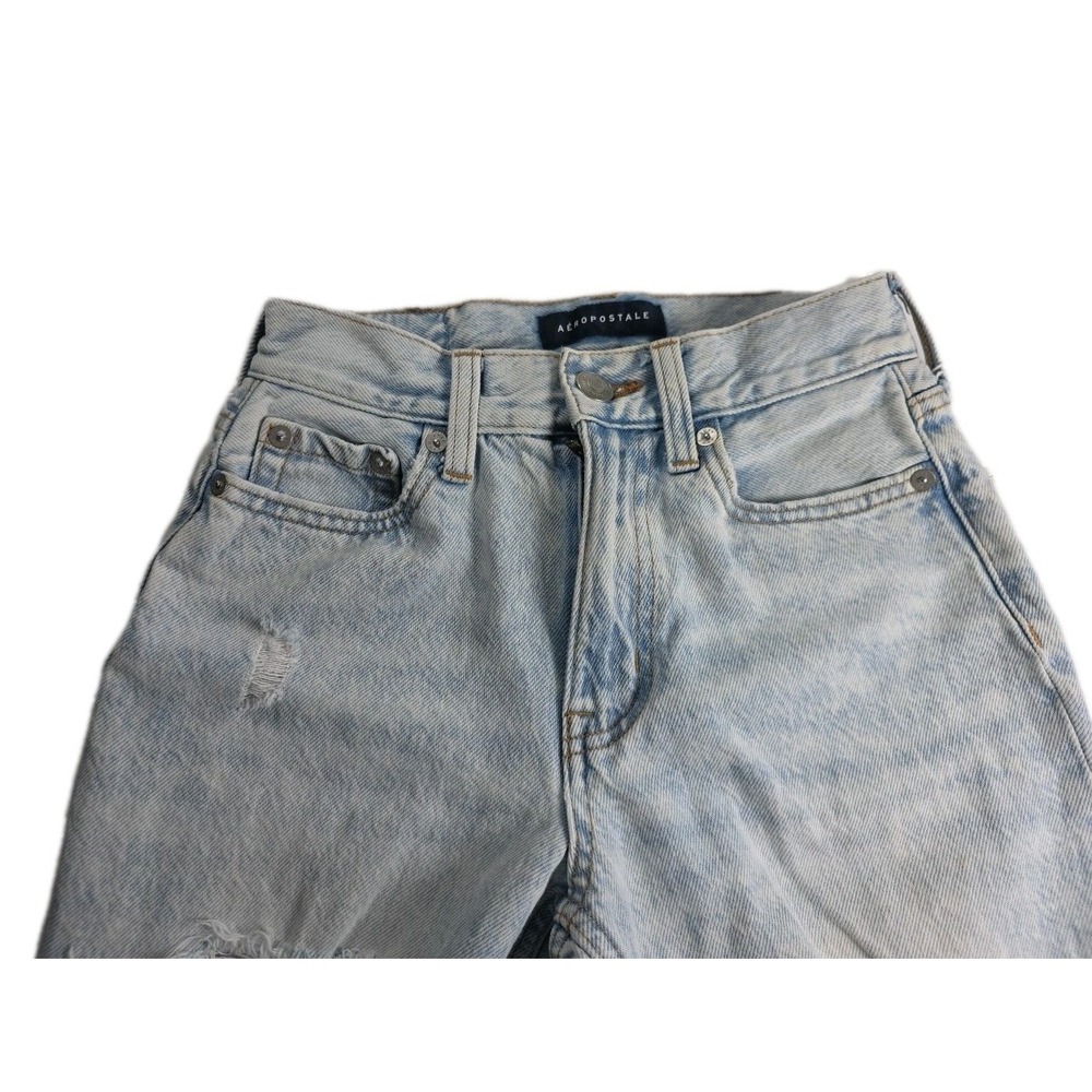 Aeropostale Mom Jeans Size 000‎ Distressed Ripped Light Wash Denim Women's